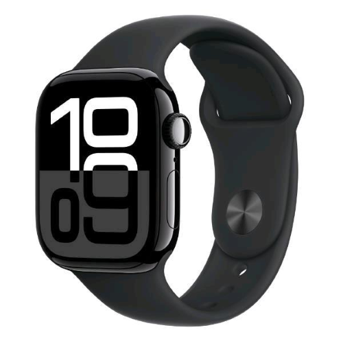 Apple Watch Series 10 (GPS) - 46 mm - jet black aluminum - smartwatch con fascia sportiva - fluoroelastomero - nero - dimensione della fascia: S/M - 64 GB - Wi-Fi 4, UWB, Bluetooth - 36.4 g